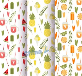 彩色夏季西瓜和饮料无缝背景